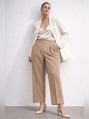 Design Lab Plus3X Camel Minimalist Trousers HighRise Pleated Office Tailored